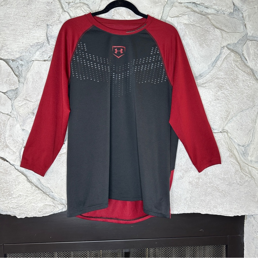 Under Armour | Men’s Fitted Red Black Long Sleeve Pullover Shirt, Size XL